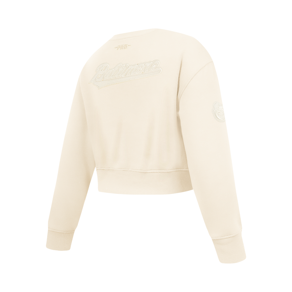 MLB BALTIMORE ORIOLES NEUTRAL BIG GIRL'S  FLEECE CREWNECK (EGGSHELL)