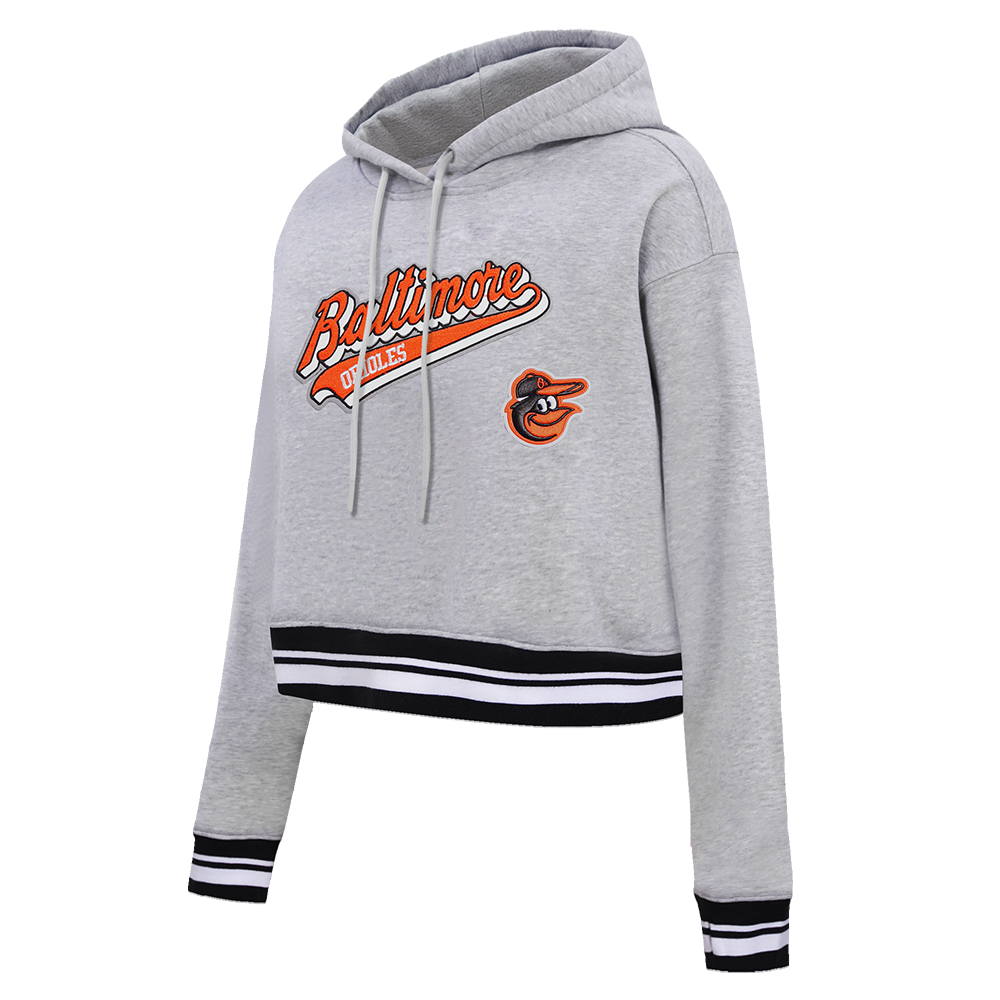 MLB BALTIMORE ORIOLES SCRIPT TAIL WOMEN'S RIB FLEECE CROPPED PULLOVER ...