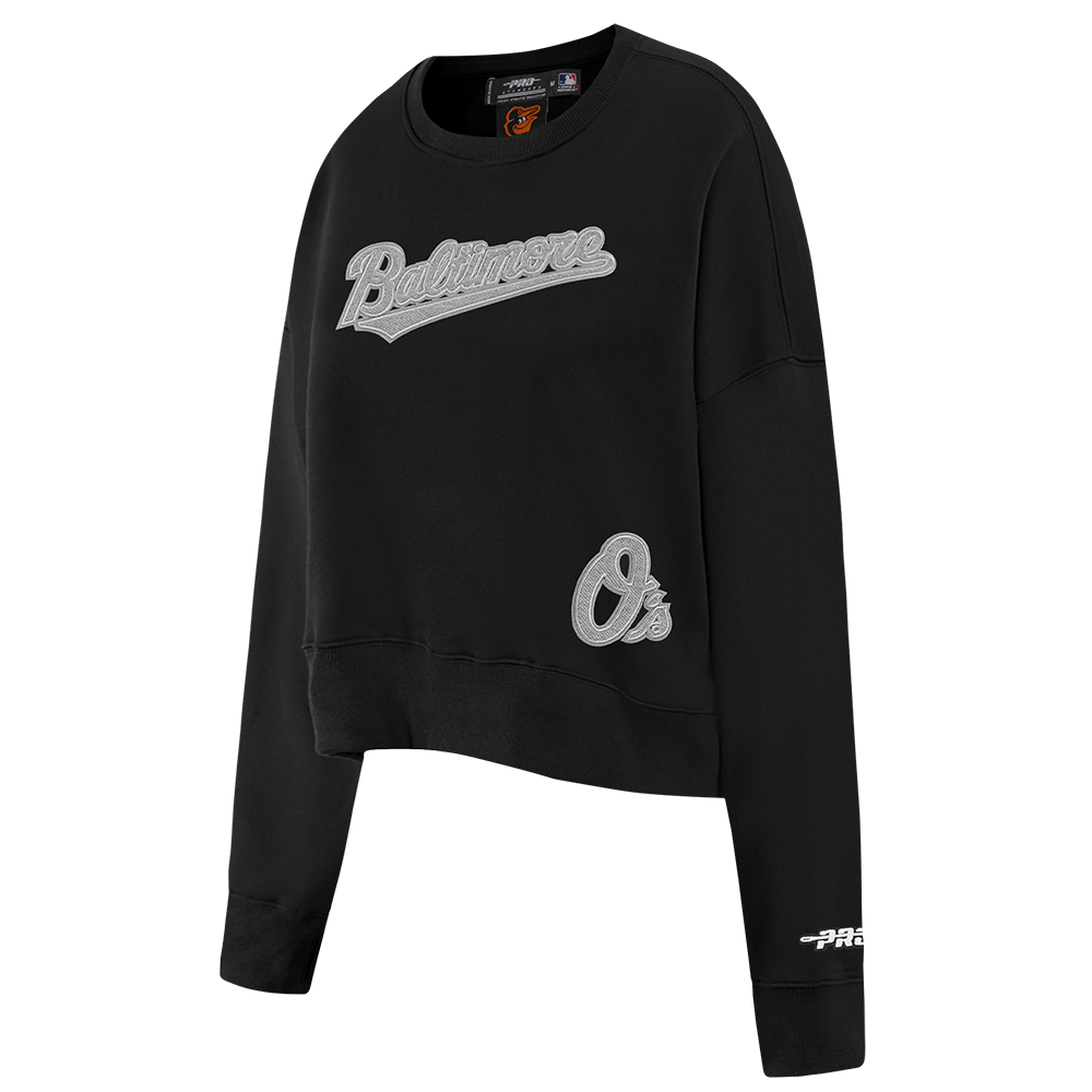 MLB BALTIMORE ORIOLES REVERSE FRENCH TERRY WOMEN'S FLEECE CREWNECK (BLACK)