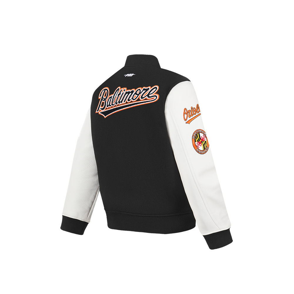 MLB BALTIMORE ORIOLES CLASSIC CHENILLE LITTLE BOY'S  WOOL VARSITY JACKET (BLACK/WHITE)