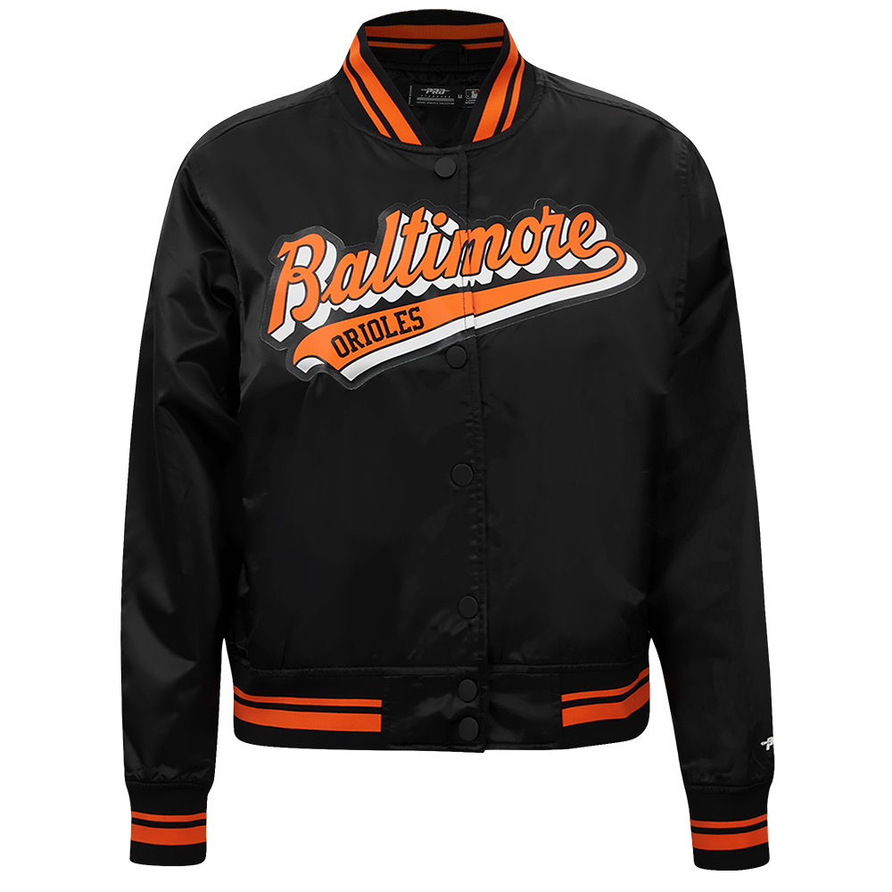 MLB BALTIMORE ORIOLES SCRIPT TAIL WOMEN'S SATIN JACKET (BLACK/ORANGE ...