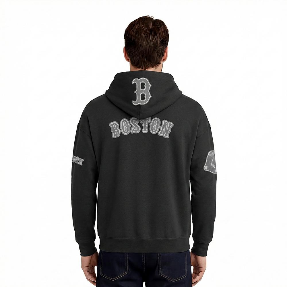 MLB BOSTON RED SOX REVERSE FRENCH TERRY MEN'S DROP SHOULDER FLC PO HOODIE (BLACK)