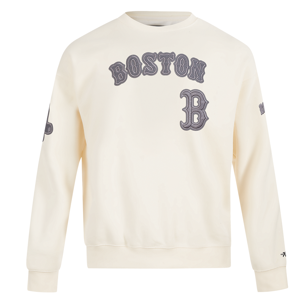 MLB BOSTON RED SOX REVERSE FRENCH TERRY MEN'S DROP SHOULDER FLEECE CREWNECK (EGGSHELL)