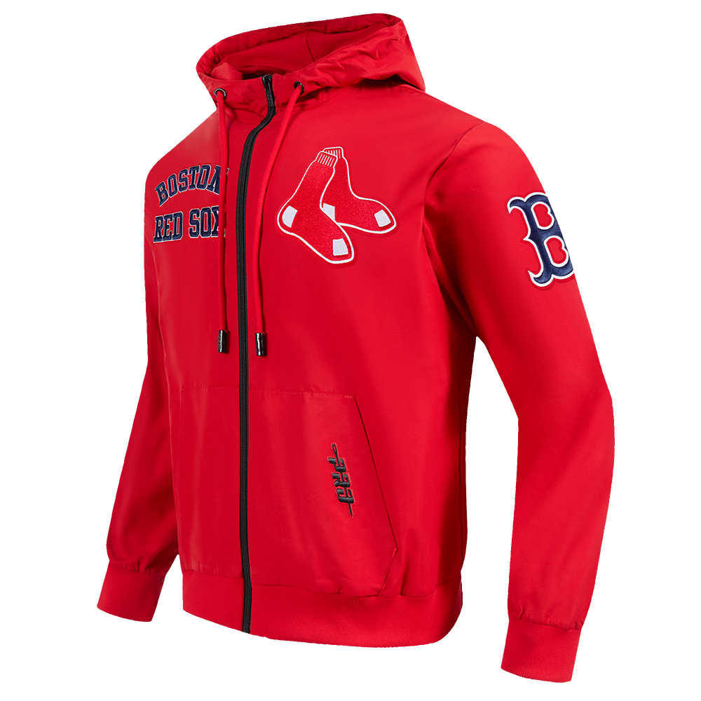 MLB BOSTON RED SOX CLASSIC WIND SUIT MEN'S WOVEN FULL ZIP PULLOVER HOODIE (RED)