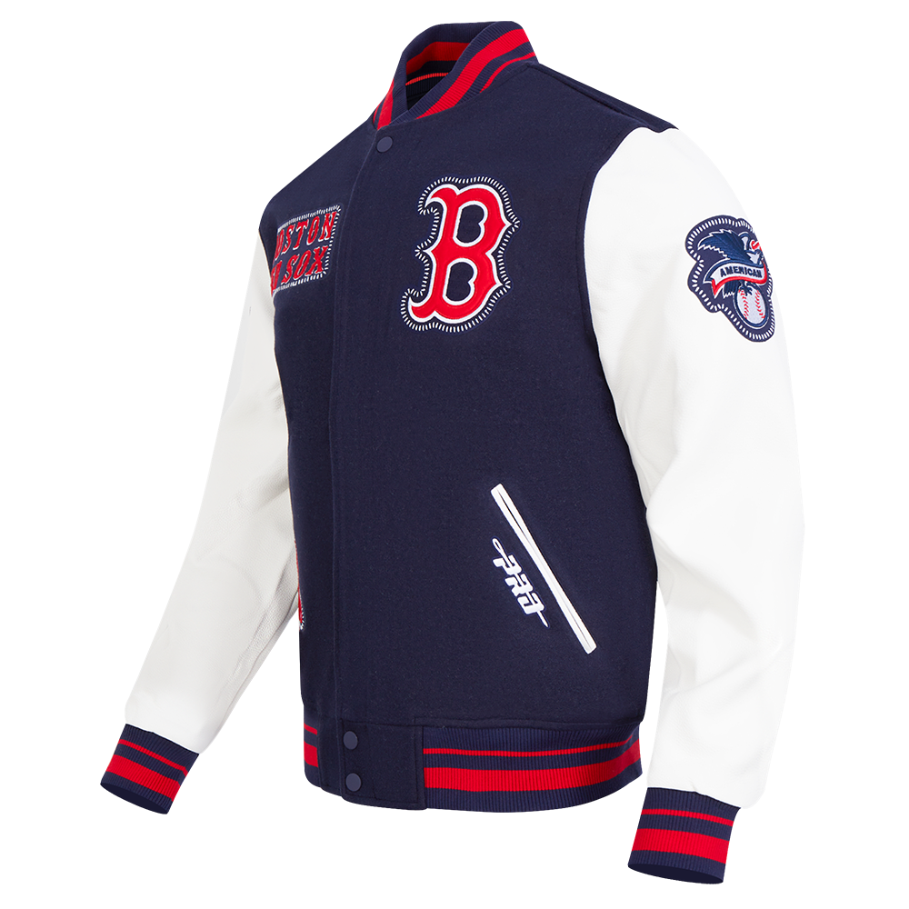 MLB BOSTON RED SOX DIY PICK STITCH MEN'S RIB WOOL VARSITY JACKET (MIDNIGHT NAVY/RED/MIDNIGHT NAVY)