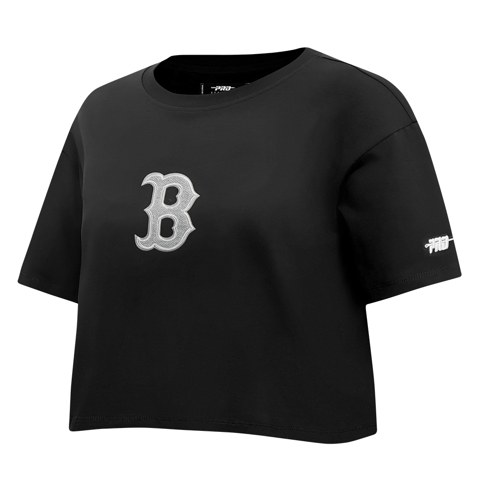 MLB BOSTON RED SOX REVERSE FRENCH TERRY WOMEN'S SINGLE JERSEY BOXY TOP (BLACK)