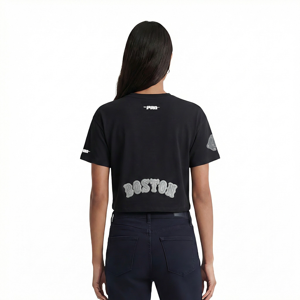MLB BOSTON RED SOX REVERSE FRENCH TERRY WOMEN'S SINGLE JERSEY BOXY TOP (BLACK)