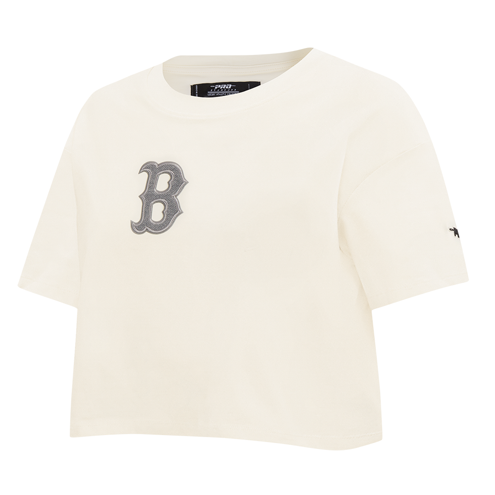 MLB BOSTON RED SOX REVERSE FRENCH TERRY WOMEN'S SINGLE JERSEY BOXY TOP (EGGSHELL)