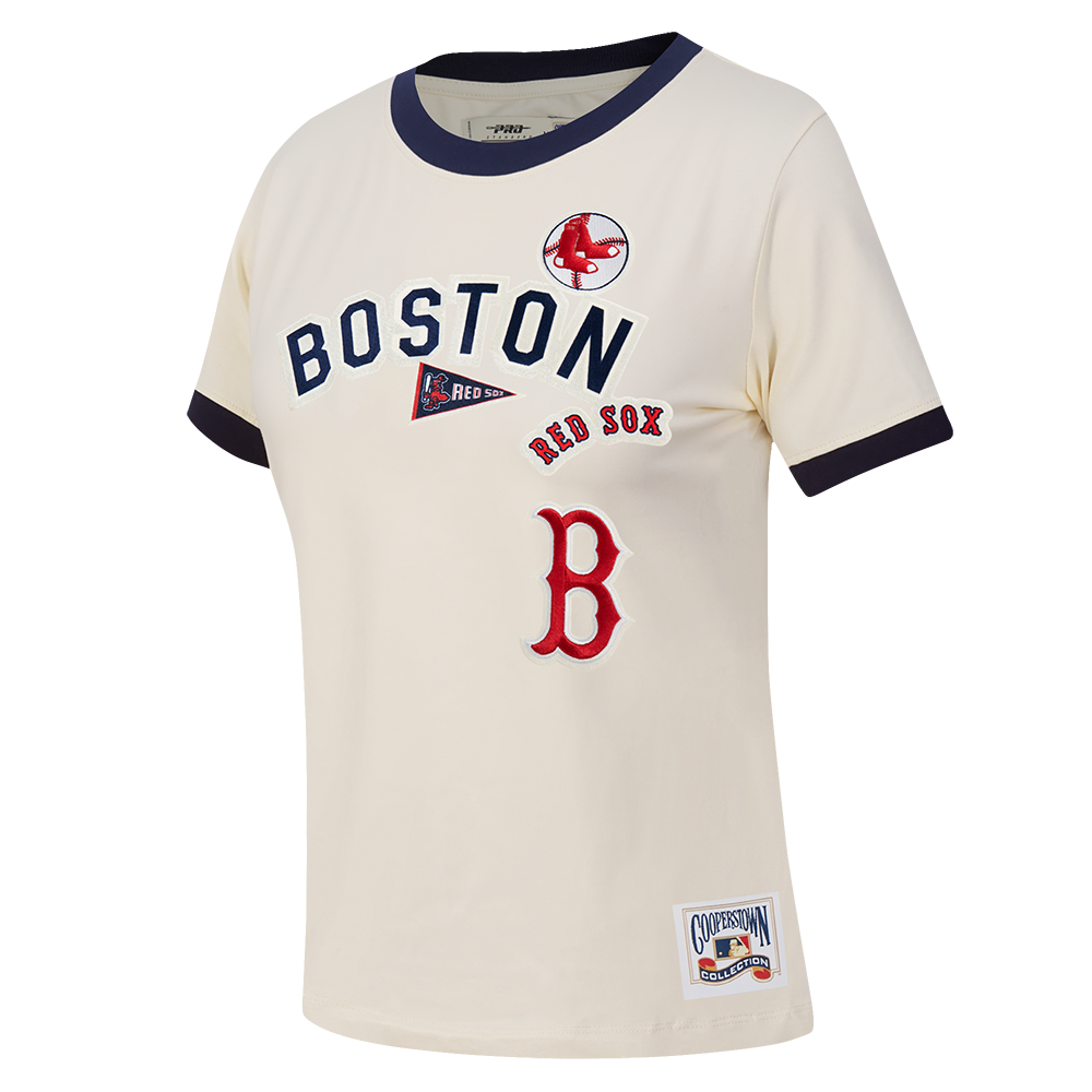 MLB BOSTON RED SOX RETRO CASCADE WOMEN'S RINGER TEE (EGGSHELL/ MIDNIGHT NAVY)