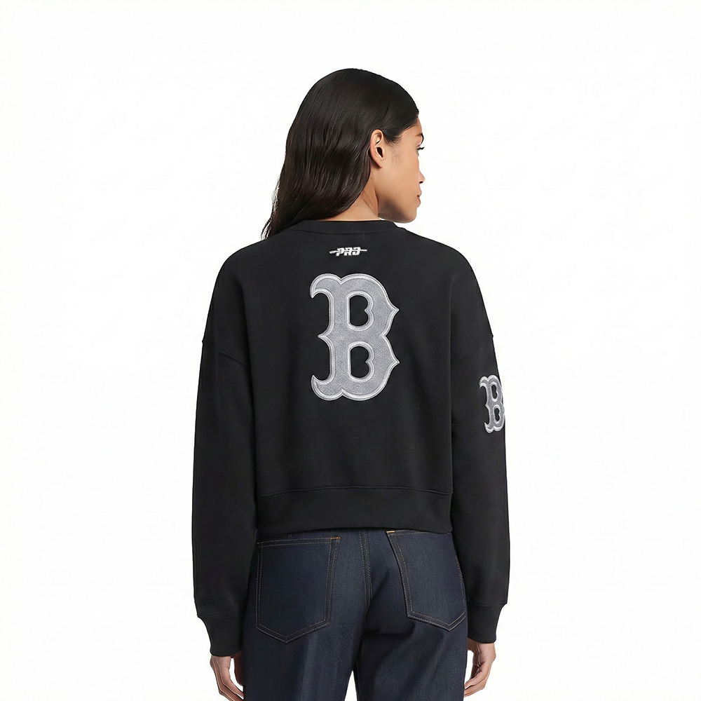 MLB BOSTON RED SOX REVERSE FRENCH TERRY WOMEN'S FLEECE CREWNECK (BLACK)