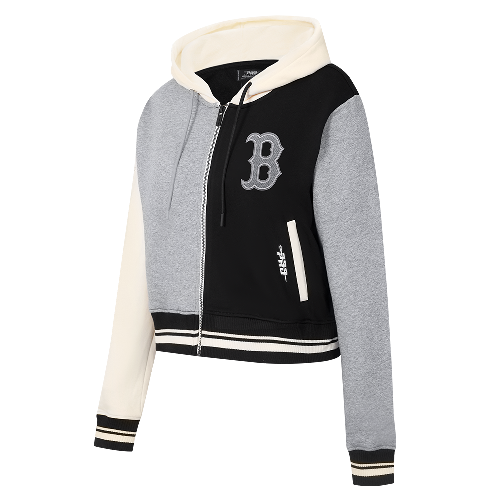 MLB BOSTON RED SOX REVERSE FRENCH TERRY WOMEN'S COLORBLOCK FLC FZ HOO (BLACK/GRAY/EGGSHELL)
