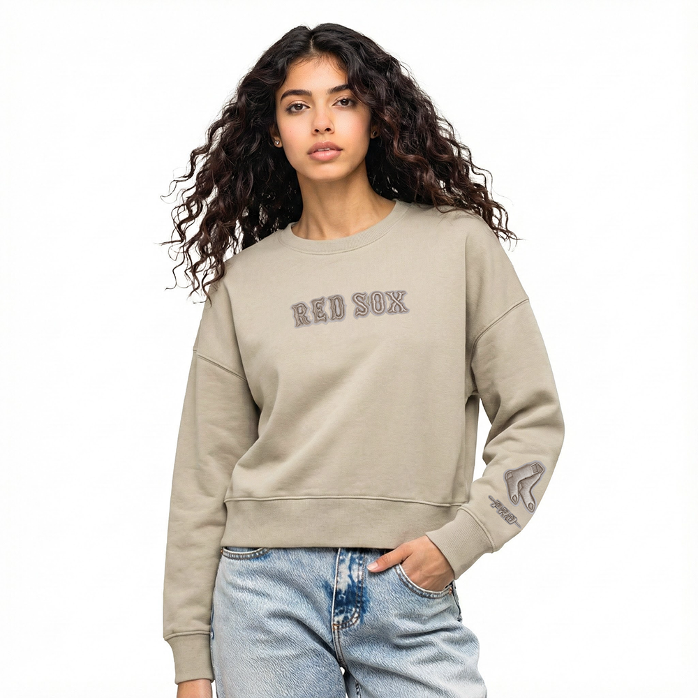 MLB BOSTON RED SOX WINGSPAN WOMEN'S FLC CREWNECK (TAUPE)
