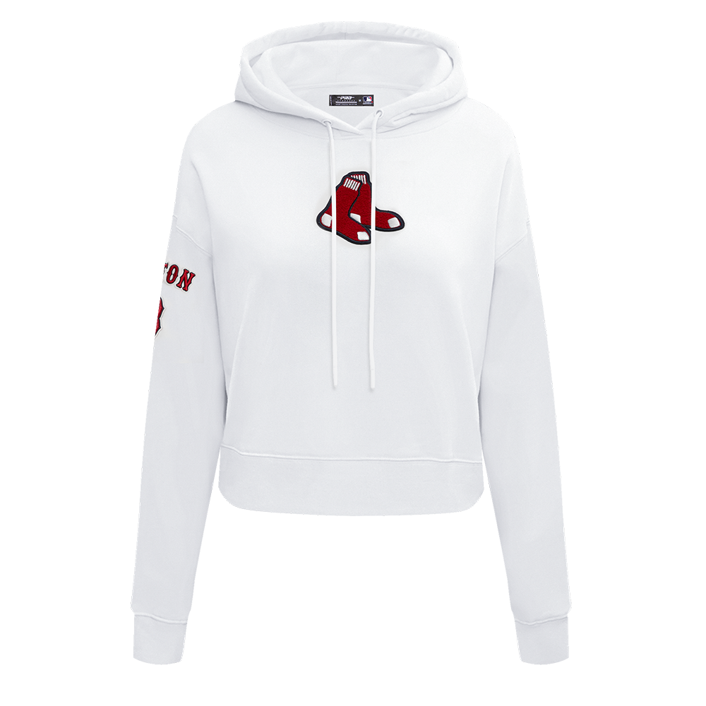 BOSTON RED SOX CLASSIC FLC CROPPED PO HOODIE (WHITE)