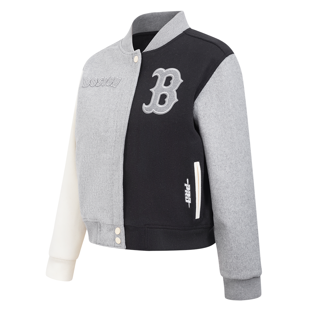 MLB BOSTON RED SOX REVERSE FRENCH TERRY WOMEN'S WOOL VARSITY JACKET (BLACK/GRAY/EGGSHELL)