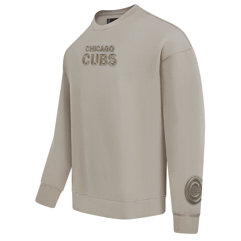 MLB CHICAGO CUBS WINGSPAN MEN'S DROP SHOULDER FLEECE CREWNECK (TAUPE)