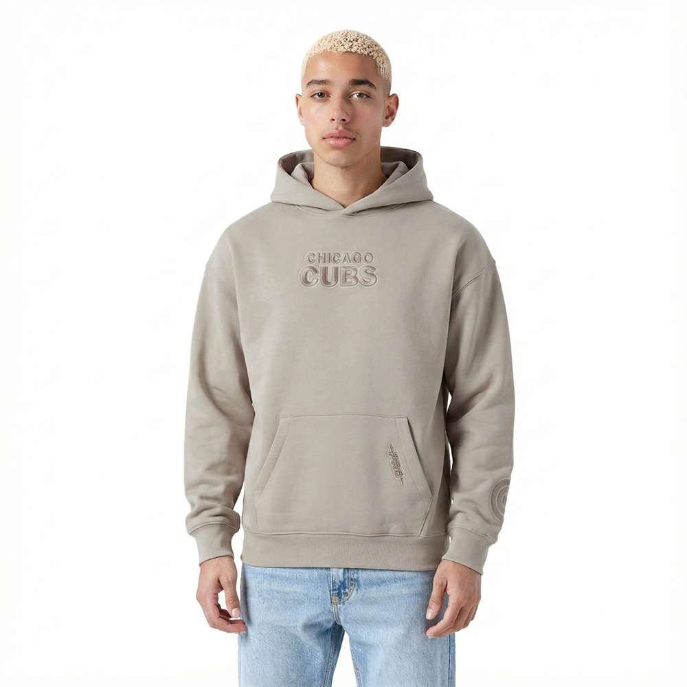 MLB CHICAGO CUBS WINGSPAN MEN'S DROP SHOULDER FLC PO HOODIE (TAUPE)