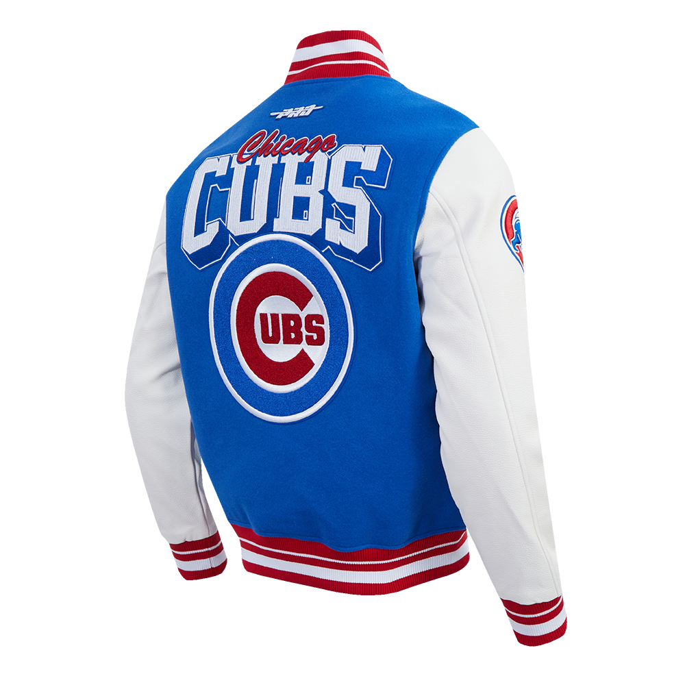 MLB CHICAGO CUBS TEAM BADGE MEN'S RIB WOOL VARSITY JACKET (ROYAL BLUE/RED)