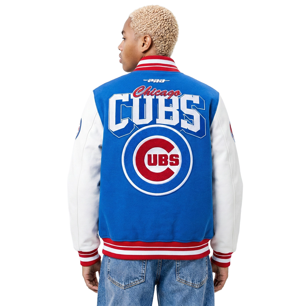 MLB CHICAGO CUBS TEAM BADGE MEN'S RIB WOOL VARSITY JACKET (ROYAL BLUE/RED)