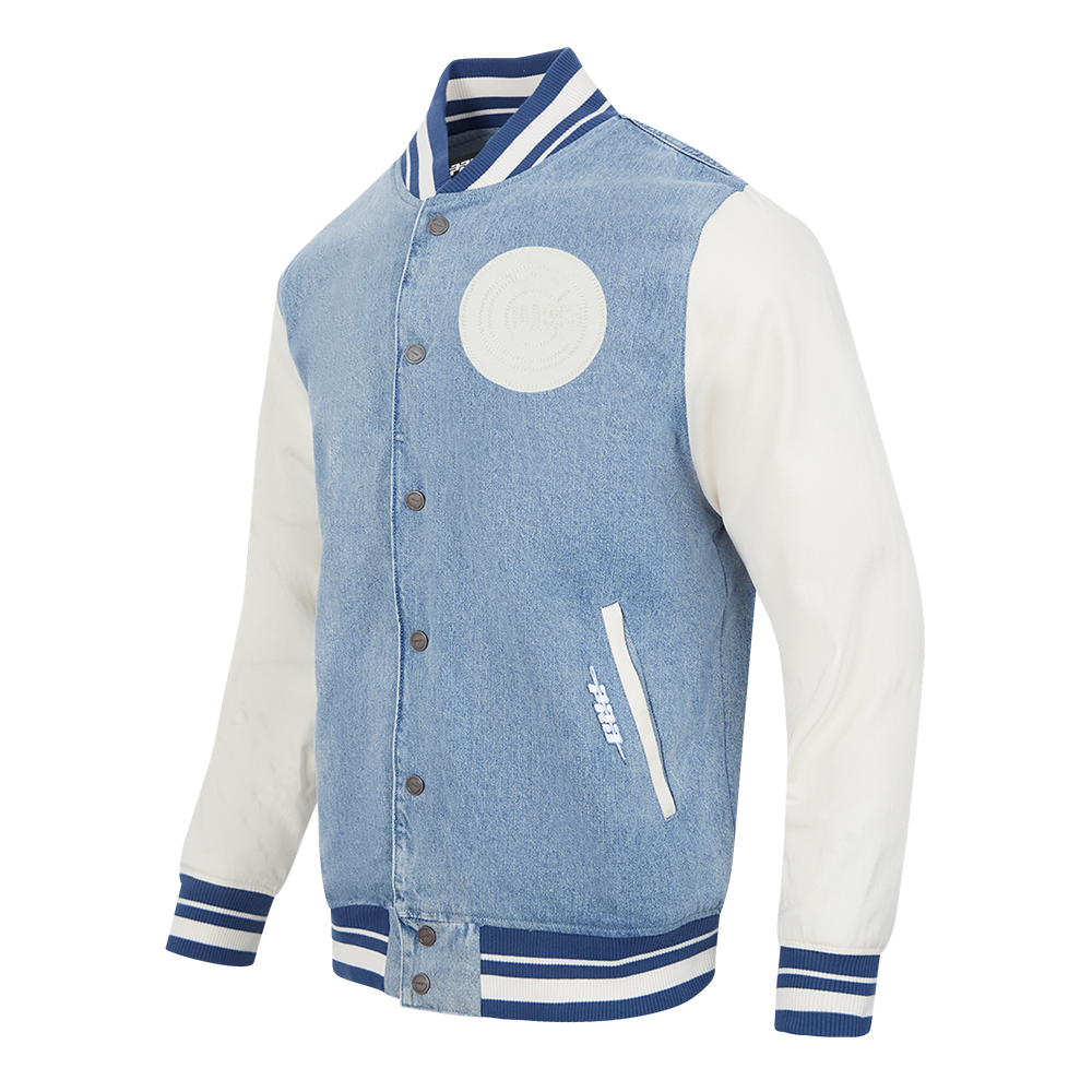 MLB CHICAGO CUBS VARSITY BLUES MEN'S DENIM VARSITY JACKET (DENIM/LINEN)
