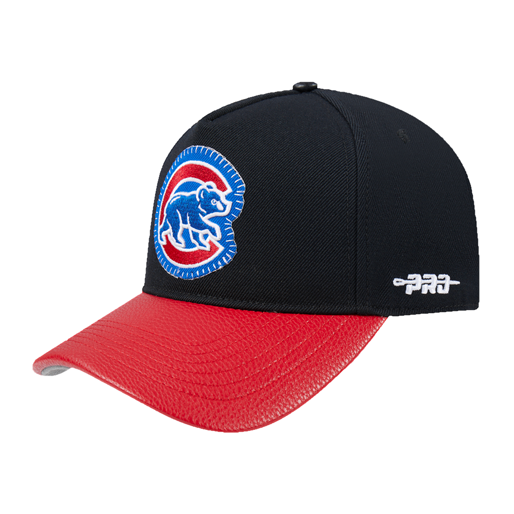 MLB CHICAGO CUBS DIY PICK STITCH LEATHER PINCH FRONT STRAPBACK (BLACK)