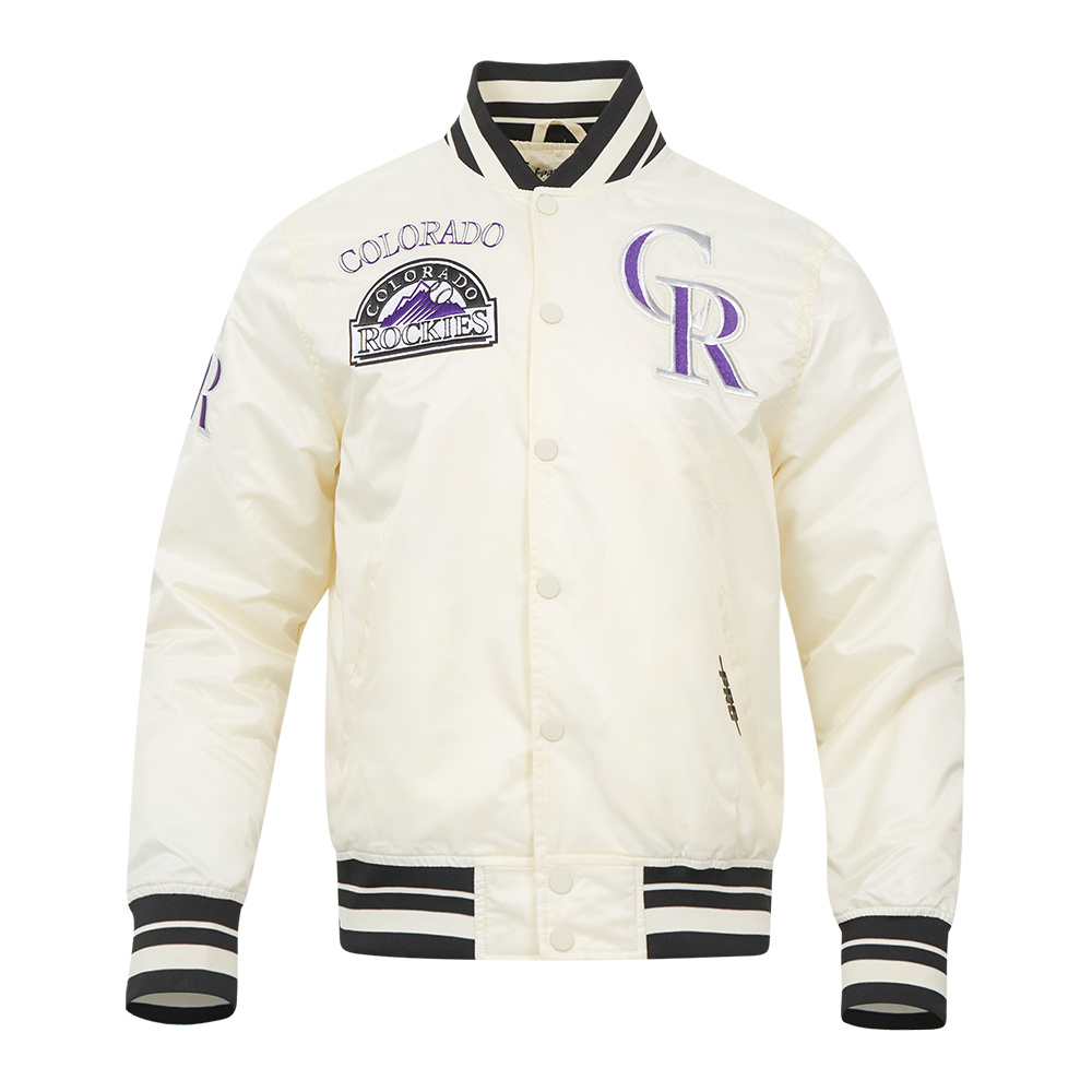 MLB COLORADO ROCKIES RETRO CLASSIC MEN'S RIB SATIN JACKET (EGGSHELL/ B ...