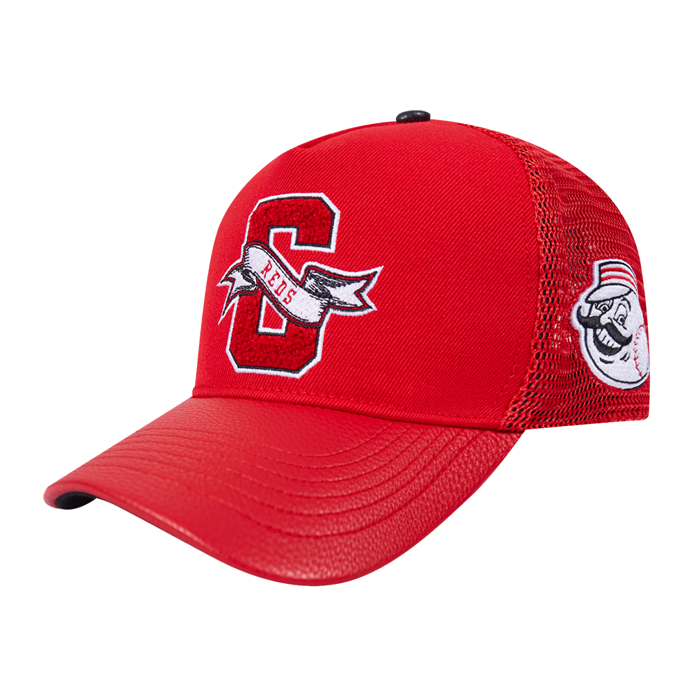 MLB CINCINNATI REDS TEAM PENNANTS MEN'S PINCH FRONT TRUCKER LEATHER (RED)