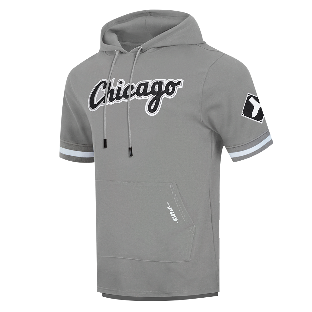 MLB CHICAGO WHITE SOX CLASSIC CHENILLE MEN'S DOUBLE KNIT SHORT SLEEVE PULLOVER HOODIE (GRAY)