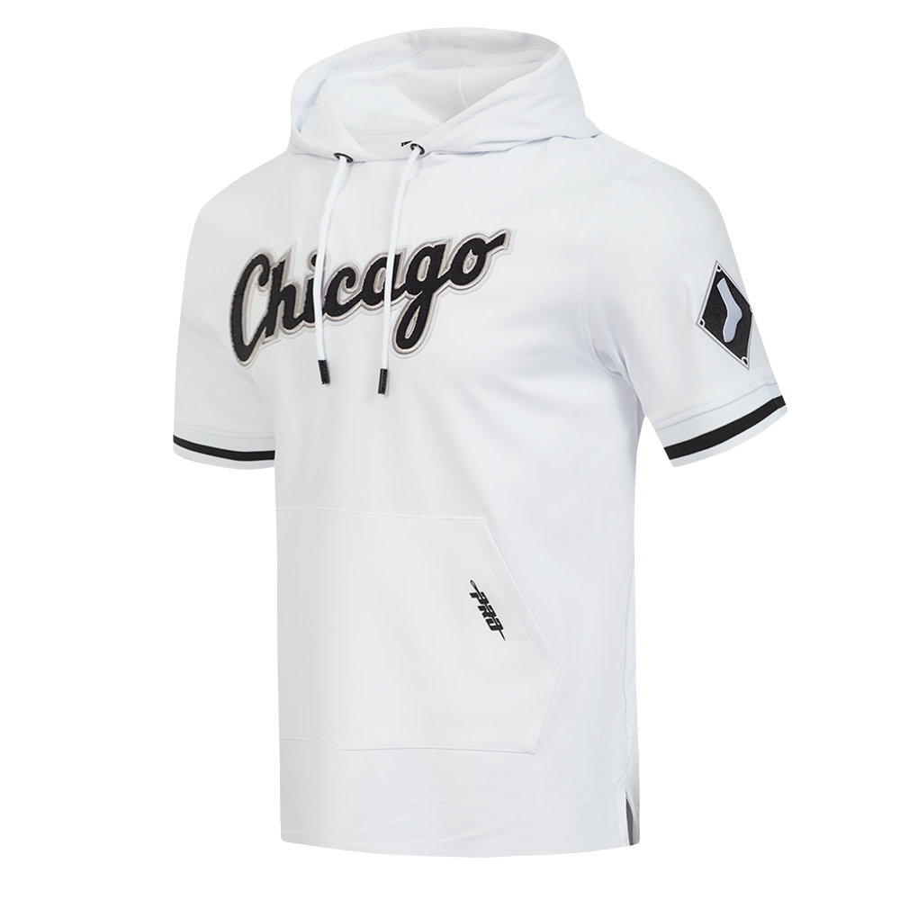 MLB CHICAGO WHITE SOX CLASSIC CHENILLE MEN'S DOUBLE KNIT SHORT SLEEVE PULLOVER HOODIE (WHITE/BLACK)