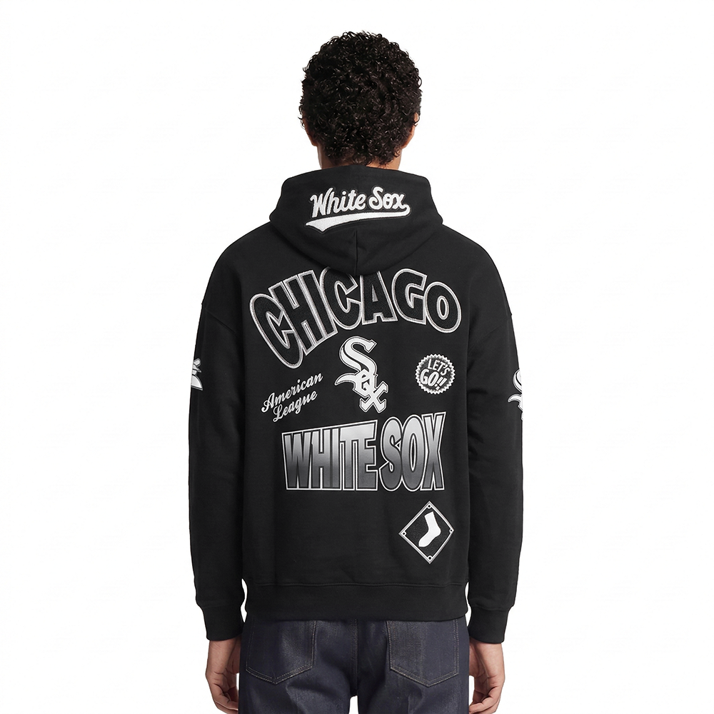 MLB CHICAGO WHITE SOX TURN IT UP MEN'S DROP SHOULDER FLC PO HOODIE (BLACK)