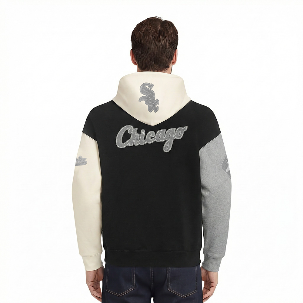 MLB CHICAGO WHITE SOX REVERSE FRENCH TERRY MEN'S COLORBLOCK FLEECE PULLOVER HOODIE