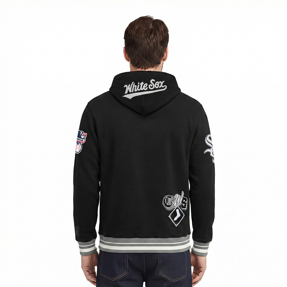MLB CHICAGO WHITE SOX CITY RANSOM MEN'S RIB FLEECE PULLOVER HOODIE (BLACK/GRAY)