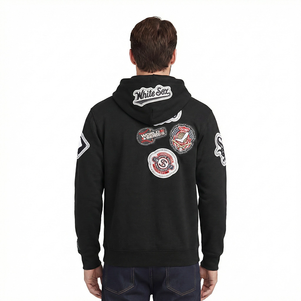 MLB CHICAGO WHITE SOX DIY PICK STITCH MEN'S DOUBLE KNIT PULLOVER HOODIE (BLACK)