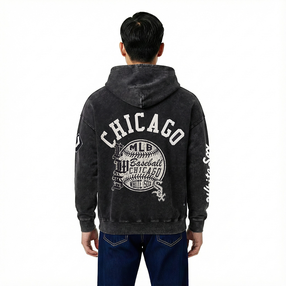 MLB CHICAGO WHITE SOX STREET TEAM MEN'S ENZYME WASH DS FT PO HOODIE (WASHED BLACK)