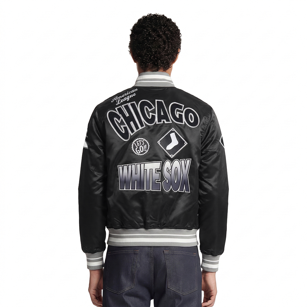 MLB CHICAGO WHITE SOX TURN IT UP MEN'S RIB SATIN JACKET (BLACK/GRAY)
