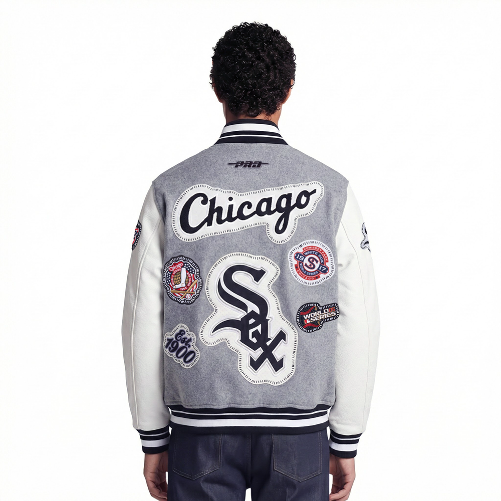 MLB CHICAGO WHITE SOX DIY PICK STITCH MEN'S RIB WOOL VARSITY JACKET (HEATHER GREY/WHITE/BLACK)