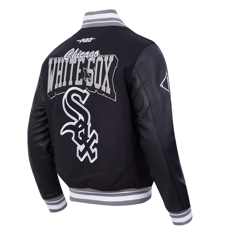 MLB CHICAGO WHITE SOX TEAM BADGE MEN'S RIB WOOL VARSITY JACKET (BLACK/GRAY)