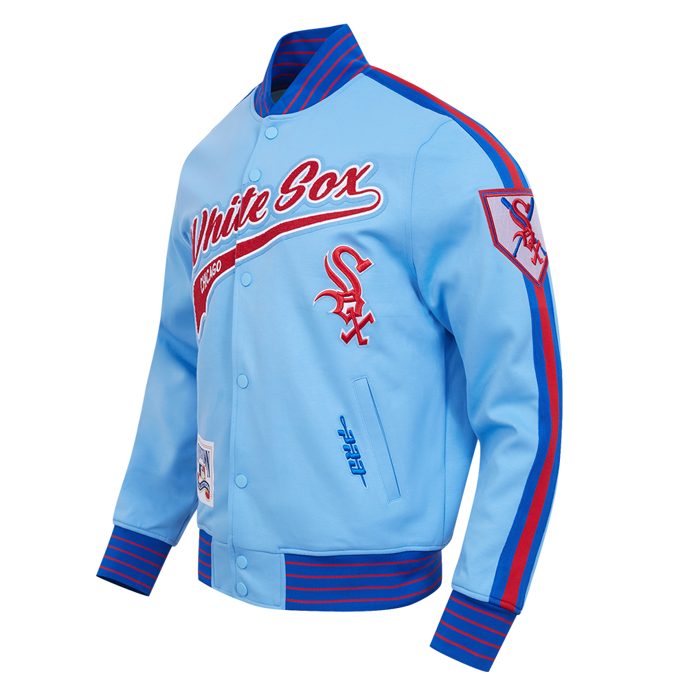 MLB CHICAGO WHITE SOX COOPERSTOWN LOGO PRO GAME DAY MEN'S DOUBLE KNIT JACKET (UNI BLUE/ ROYAL BLUE/ RED)