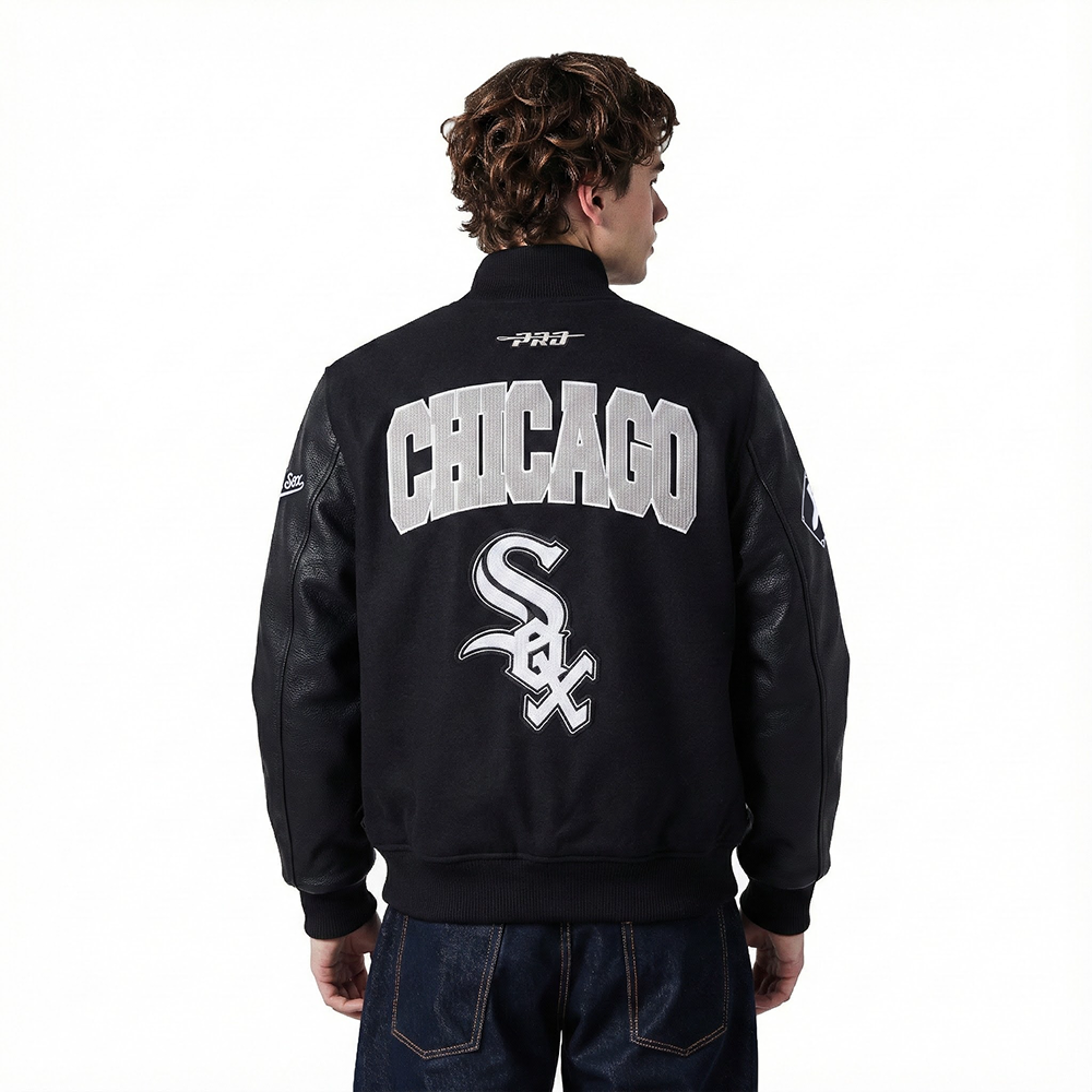 MLB CHICAGO WHITE SOX CITY ARCH MEN'S WOOL VARSITY JACKET (JET BLACK)