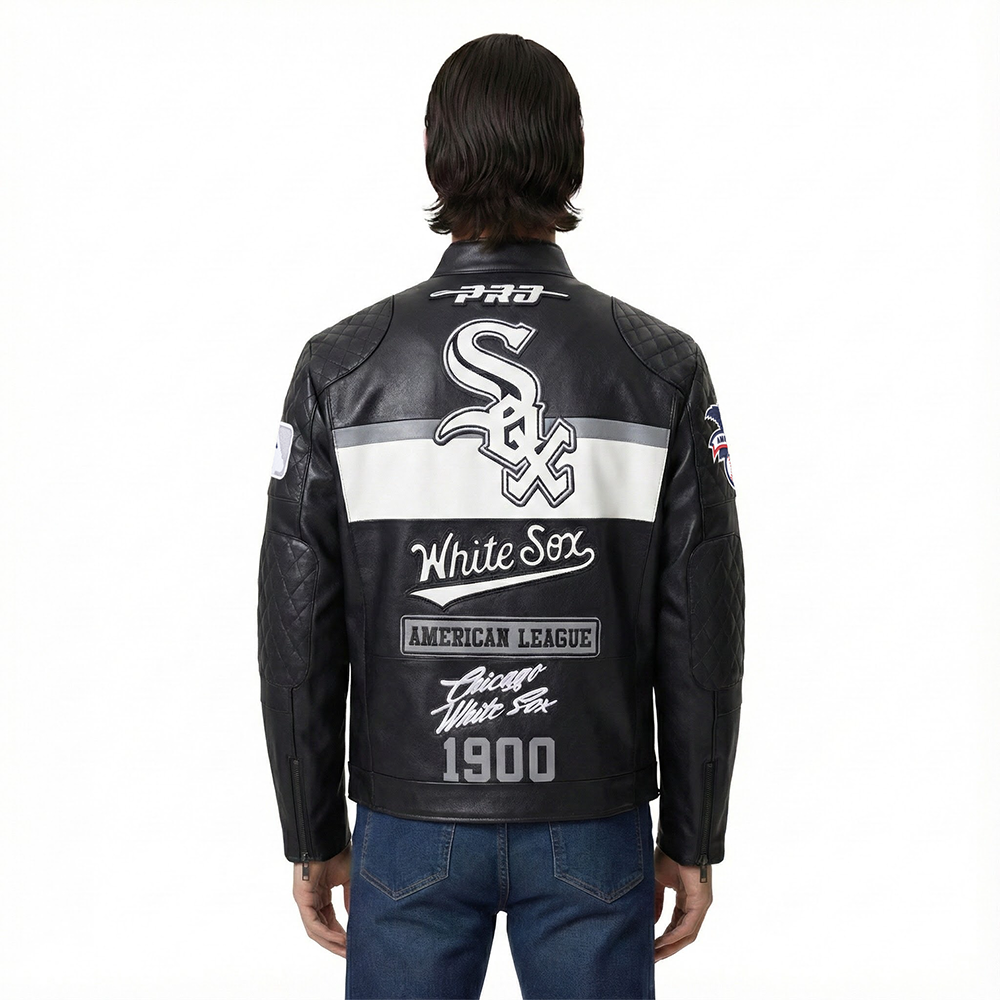 MLB CHICAGO WHITE SOX MEN'S MOTO JACKET (BLACK/WHITE)