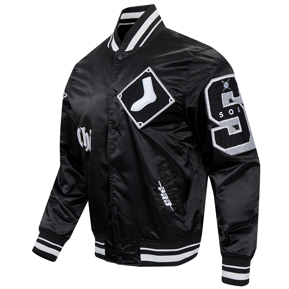 MLB CHICAGO WHITE SOX OLD ENGLISH MEN'S SATIN JACKET (BLACK)