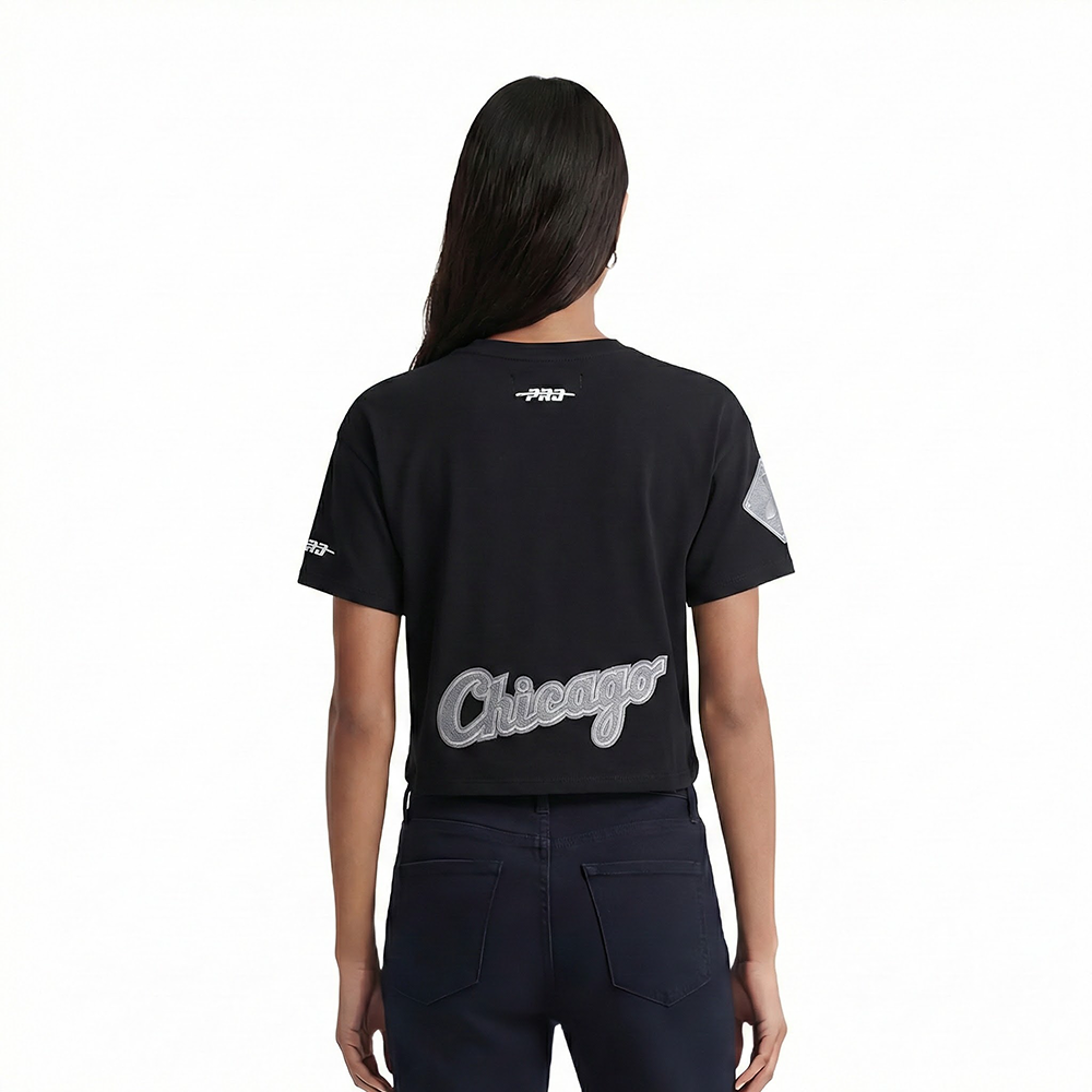 MLB CHICAGO WHITE SOX REVERSE FRENCH TERRY WOMEN'S SINGLE JERSEY BOXY TOP (BLACK)