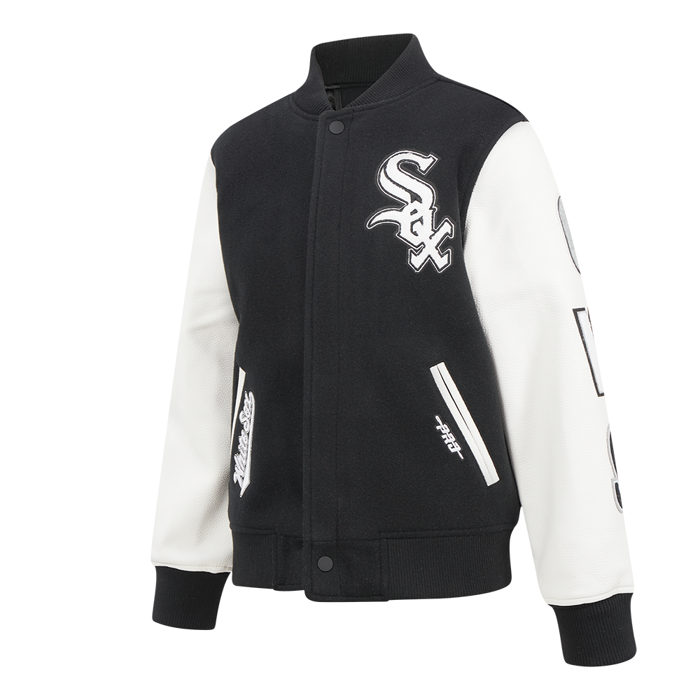MLB CHICAGO WHITE SOX CLASSIC BIG BOYS WOOL VARSITY JACKET (BLACK/WHITE)