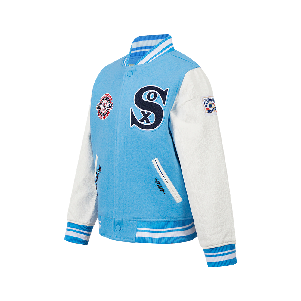 MLB CHICAGO WHITE SOX RETRO CLASSIC BIG BOYS RIB WOOL VARSITY JACKET (UNIVERSITY BLUE/WHITE)