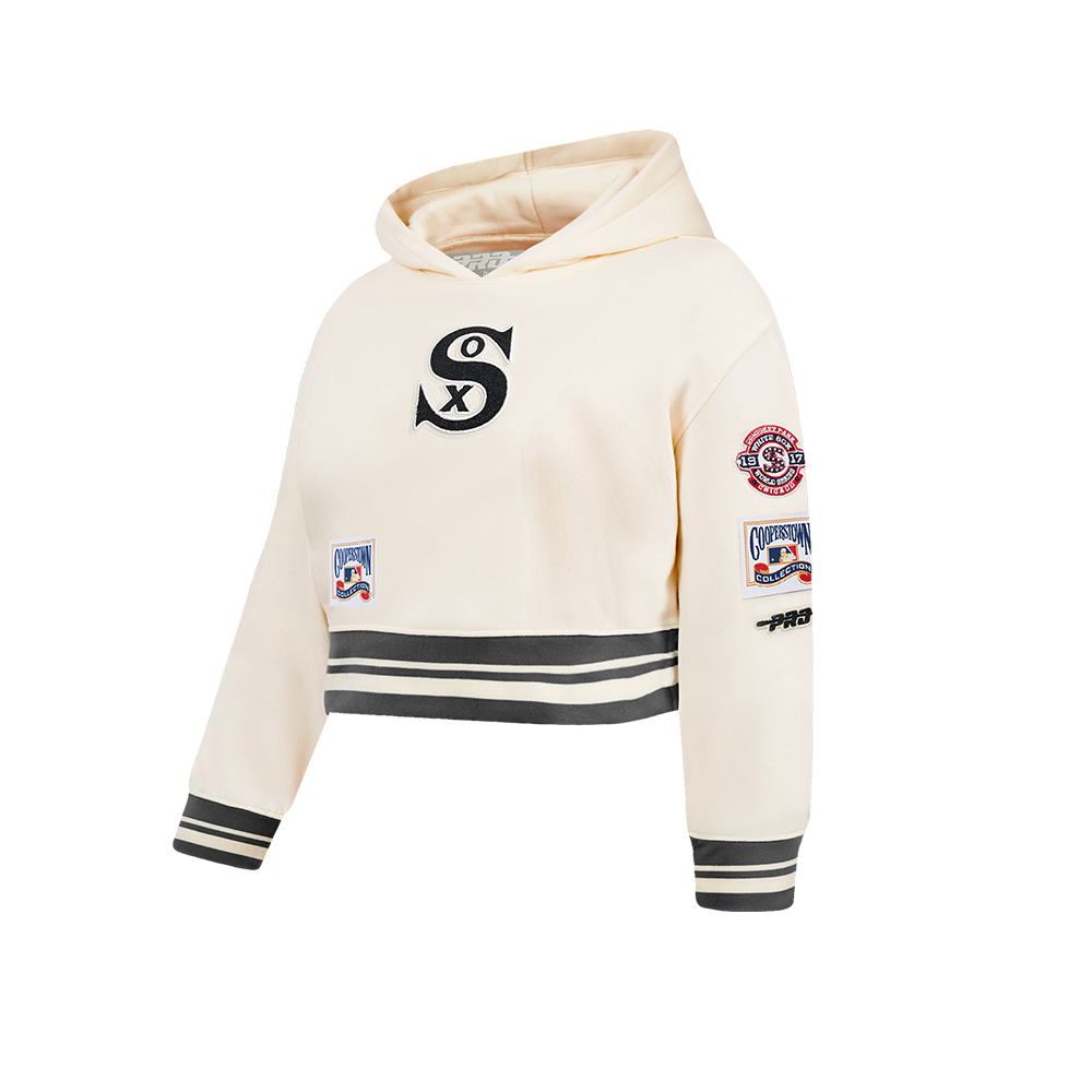 MLB CHICAGO WHITE SOX RETRO CLASSIC BIG GIRLS RIB FLEECE PO HOODIE (EGGSHELL/ BLACK)
