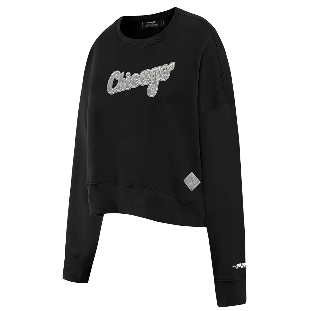 MLB CHICAGO WHITE SOX REVERSE FRENCH TERRY WOMEN'S FLEECE CREWNECK (BLACK)