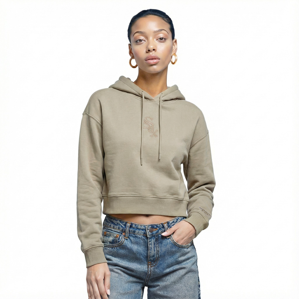 MLB CHICAGO WHITE SOX WINGSPAN WOMEN'S FLC CROPPED PO HOODIE (TAUPE)