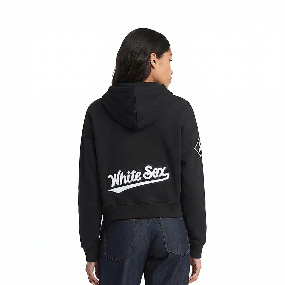 MLB CHICAGO WHITE SOX CLASSIC CHENILLE WOMEN'S FLC CROPPED PO HOODIE (BLACK)