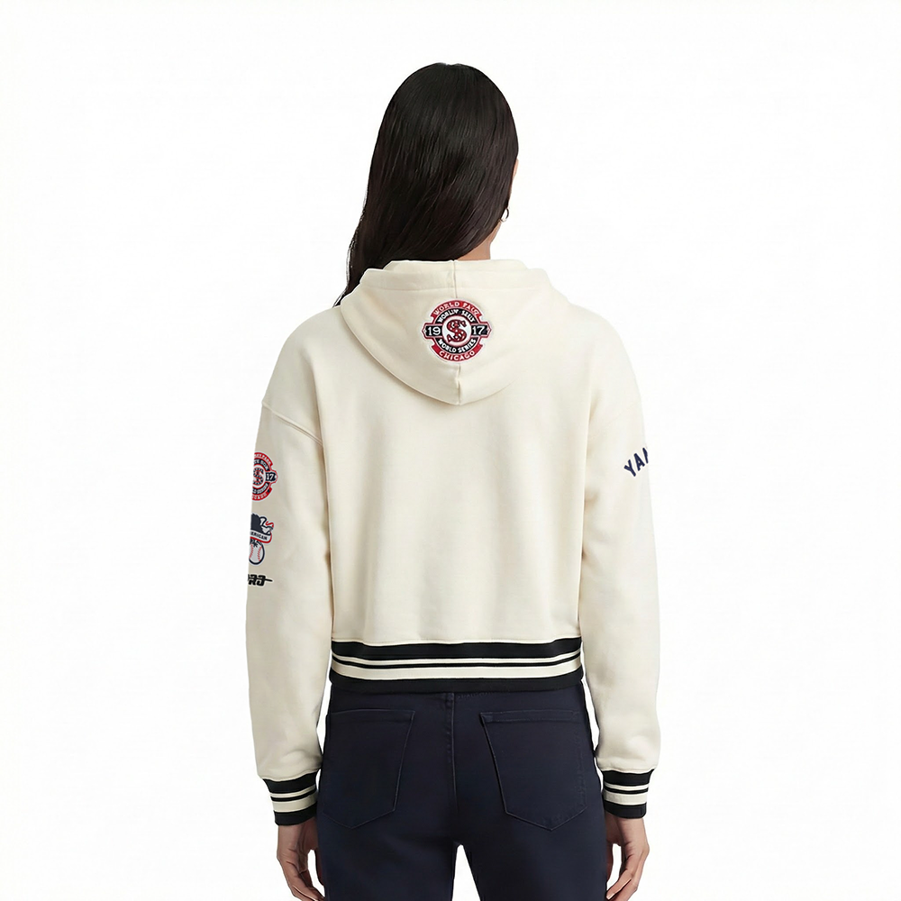 MLB CHICAGO WHITE SOX RETRO CLASSICS WOMEN'S CROPPED PULLOVER HOODIE (EGGSHELL/ BLACK)