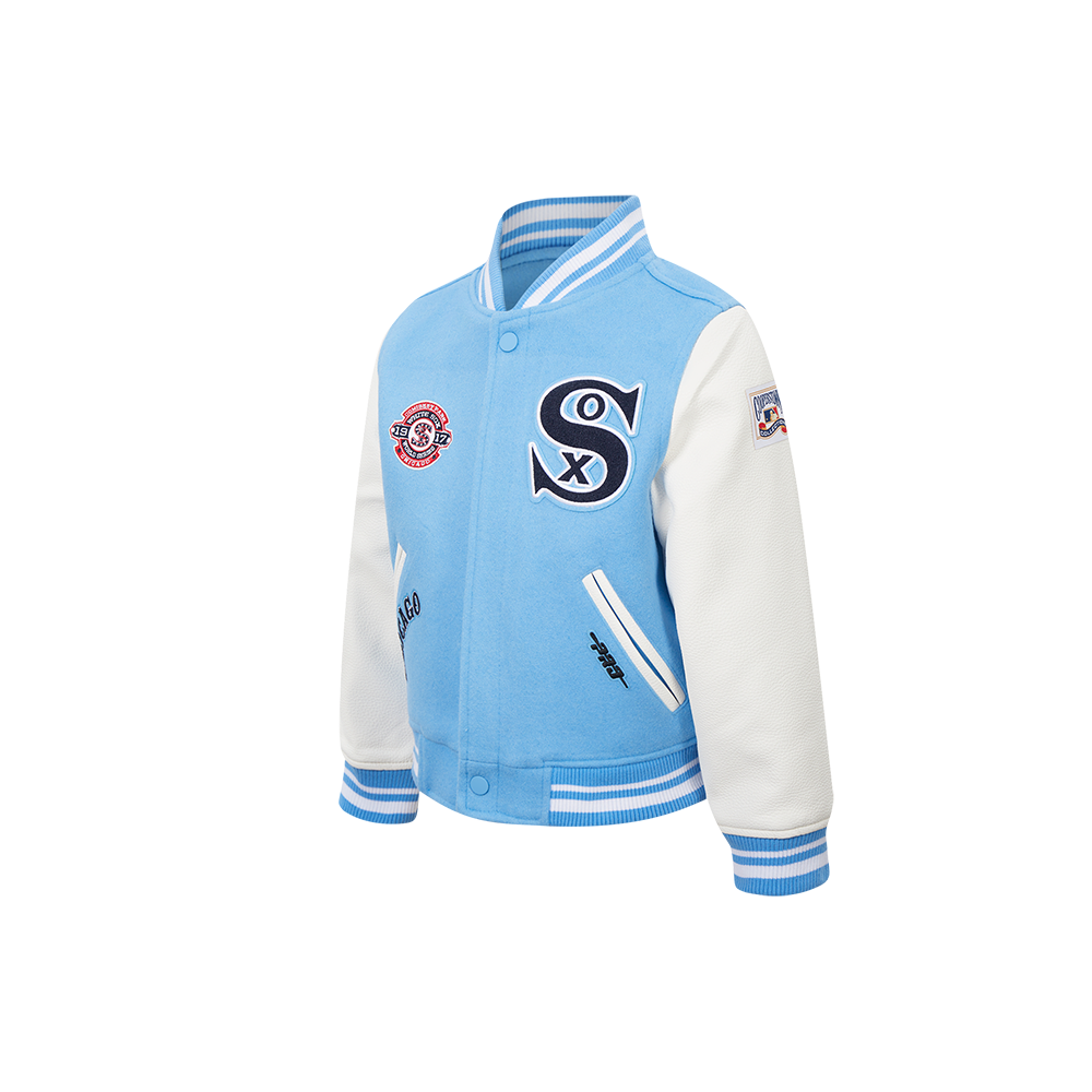 MLB CHICAGO WHITE SOX RETRO CLASSIC LITTLE BOYS RIB WOOL VARSITY JACKET (UNIVERSITY BLUE/WHITE)
