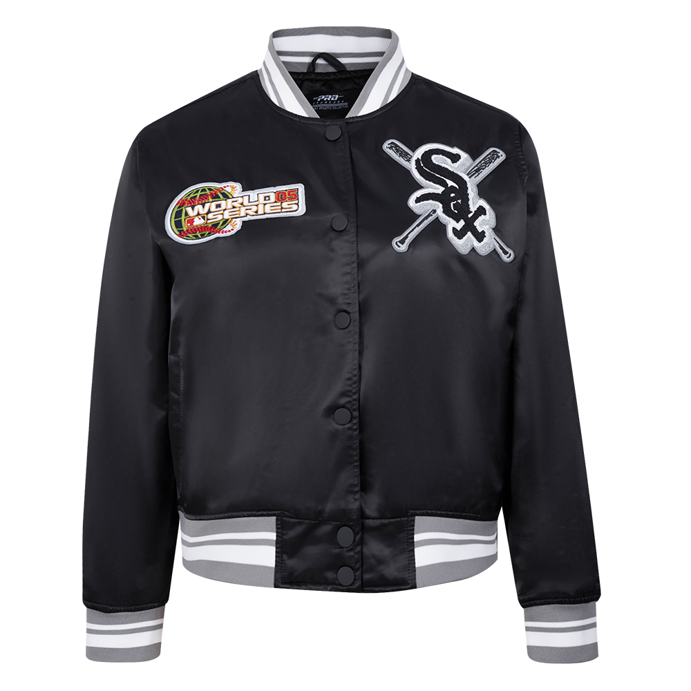 MLB CHICAGO WHITE SOX MASHUP WOMEN’S RIB SATIN JACKET (BLACK/GRAY
